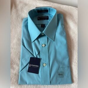 STAFFORD Collar Classic Button Down Short Sleeve Shirt 15 1/2 blue NWT